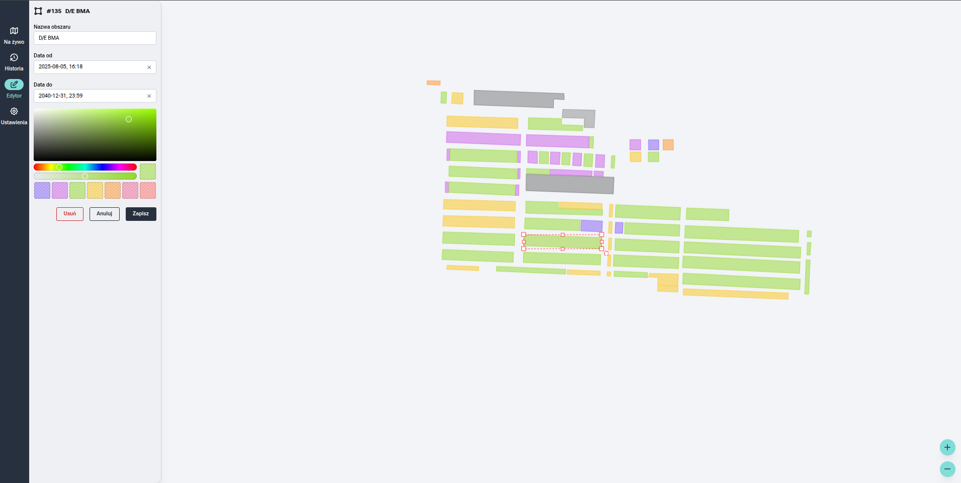 Zone editing on the plant map in AGV Insight